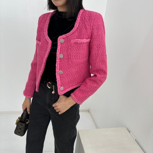 노카라 핑크 트위드자켓